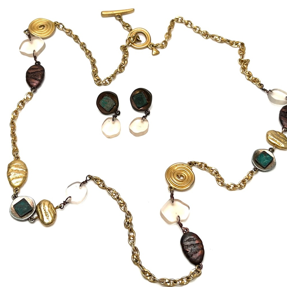 🌻 Vintage Liz Claiborne Long Necklace and Earrings mixed media set